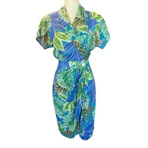 Leslie Fay Petites Womens Tropical Hawaiian Vintage Wrap Dress